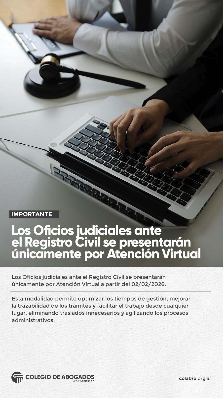 Los Oficios judiciales ante el Registro Civil se presentarán únicamente por Atención Virtual 